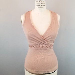 Nylon Net Mesh Taupe Sleeveless V Neck Top Women's Size Small